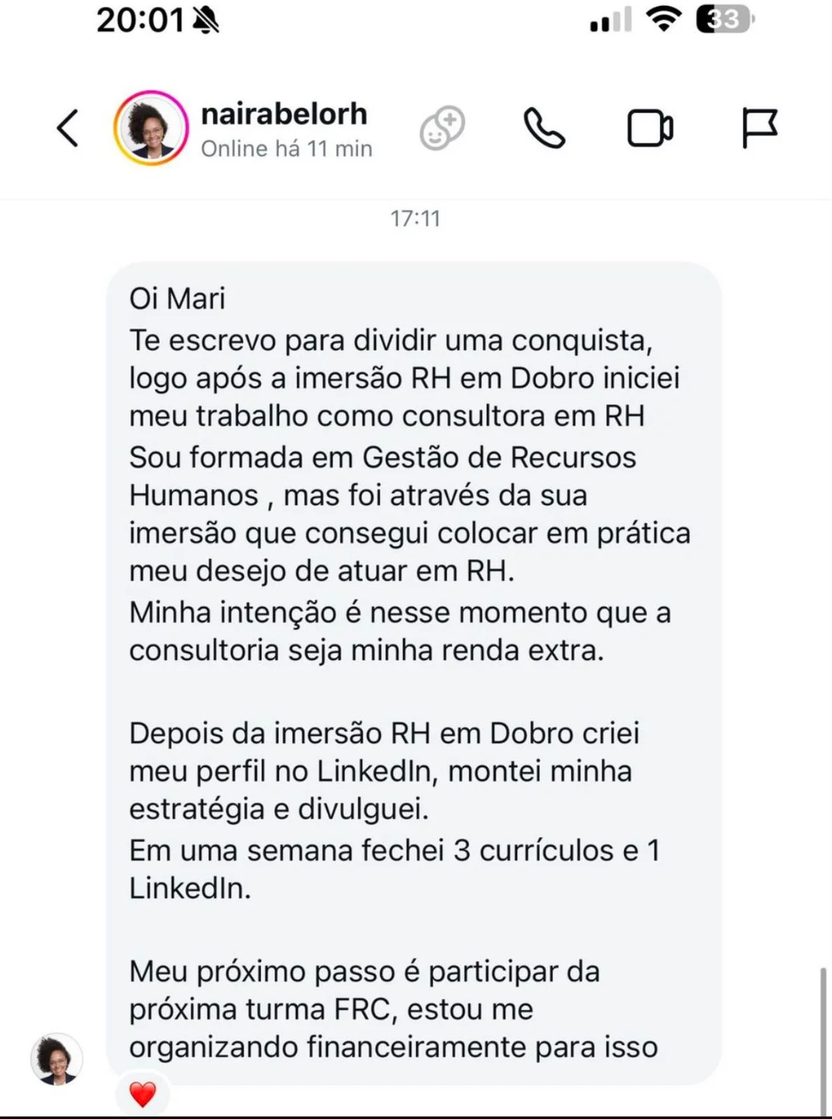 Depoimento de aluna do Profissão RH em Dobro