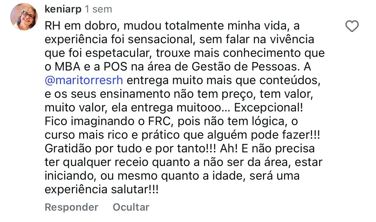 Depoimento de aluna do Profissão RH em Dobro