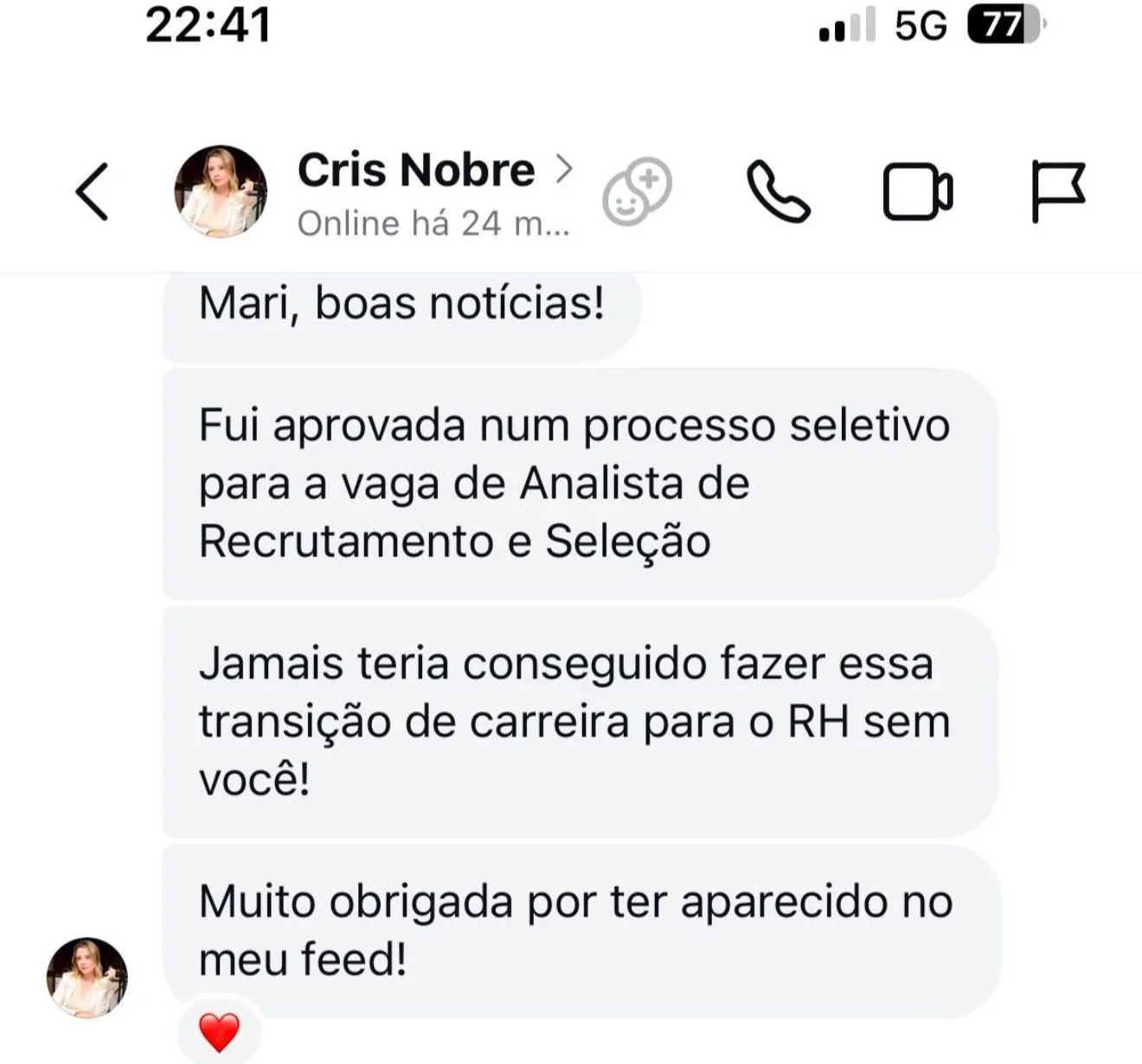Depoimento de aluna do Profissão RH em Dobro