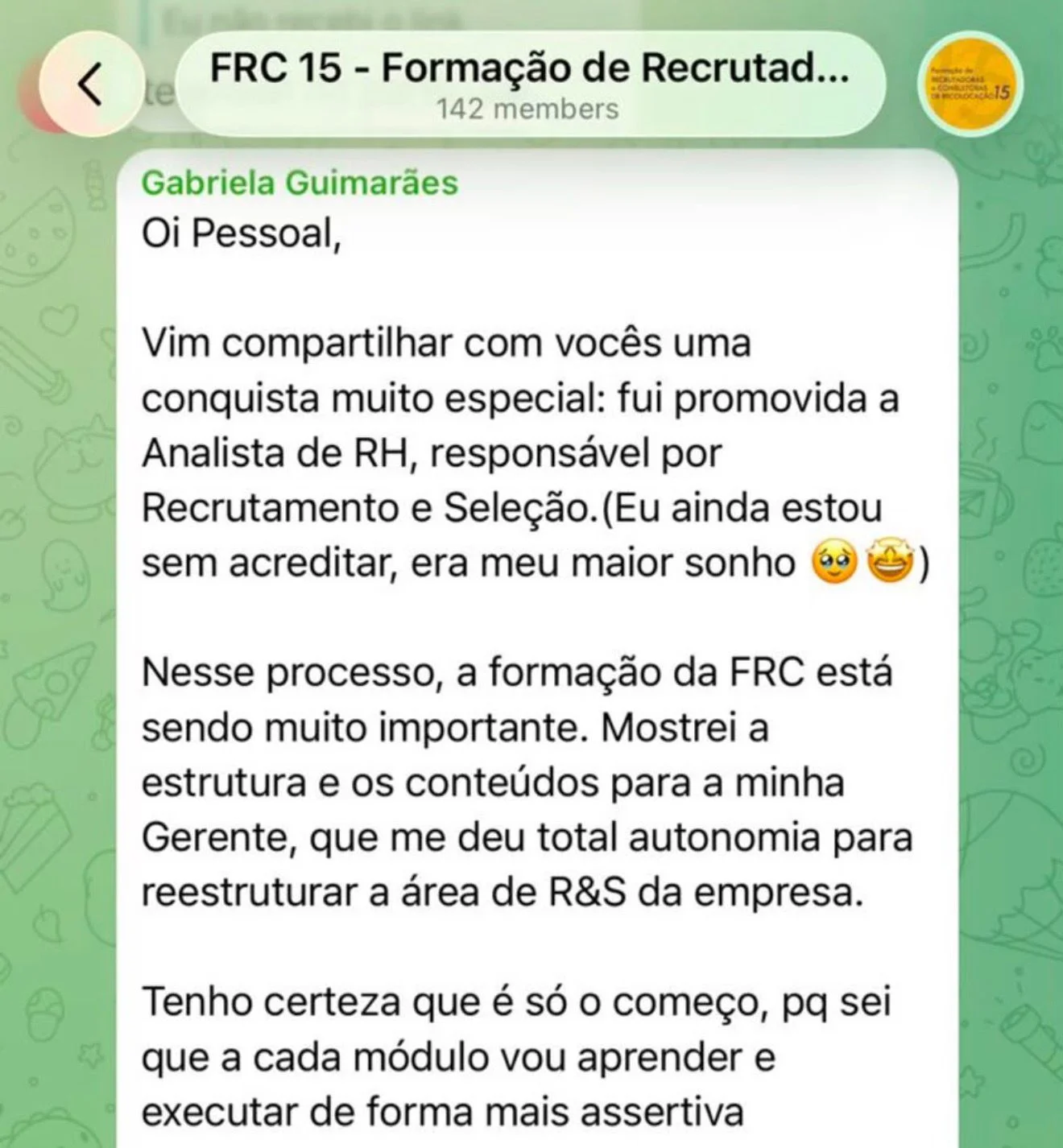 Depoimento de aluna do Profissão RH em Dobro