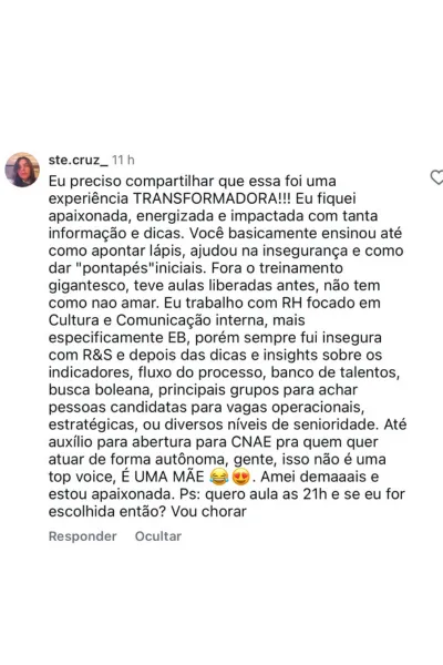Depoimento de aluna do RH em Dobro