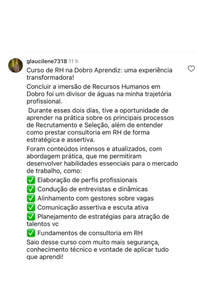 Depoimento de aluna do RH em Dobro