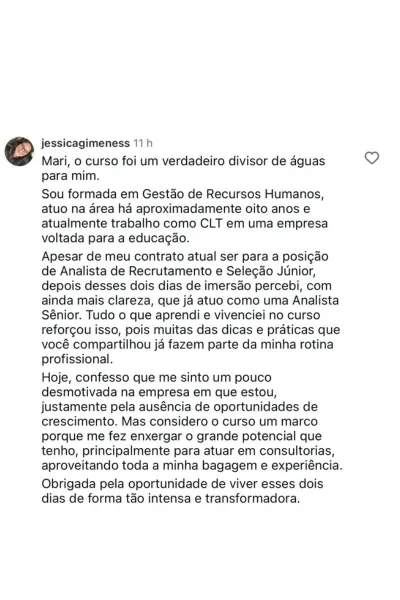 Depoimento de aluna do RH em Dobro