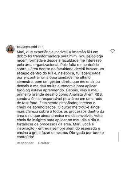 Depoimento de aluna do RH em Dobro