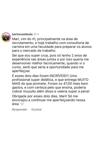 Depoimento de aluna do RH em Dobro
