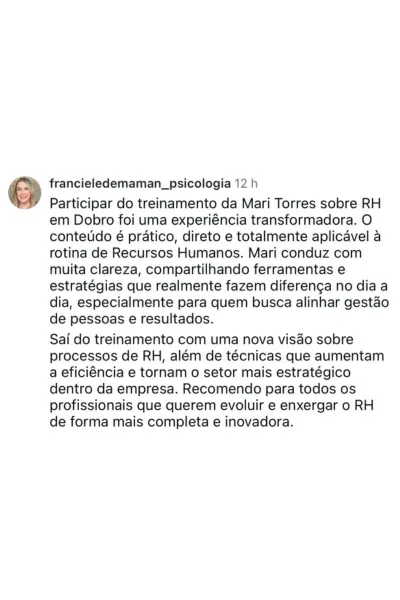 Depoimento de aluna do RH em Dobro