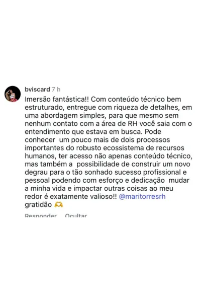 Depoimento de aluna do RH em Dobro