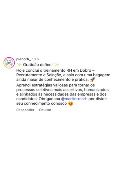 Depoimento de aluna do RH em Dobro