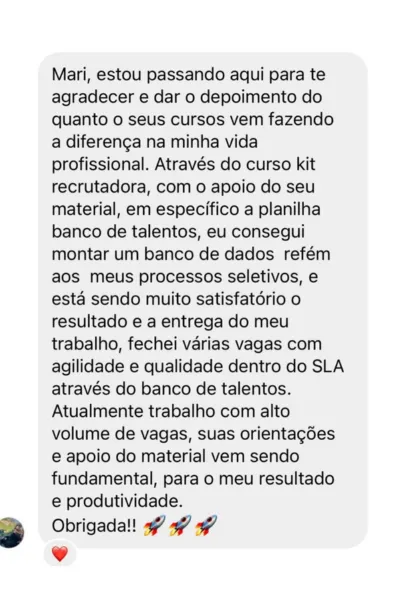 Depoimento de aluna do RH em Dobro