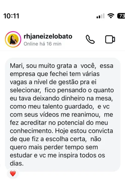 Depoimento de aluna do RH em Dobro