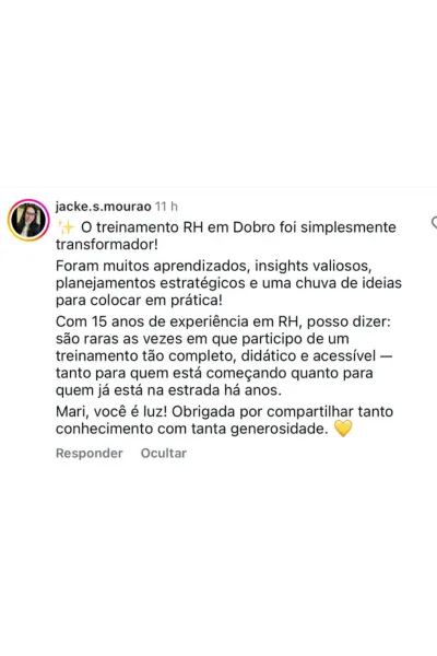 Depoimento de aluna do RH em Dobro