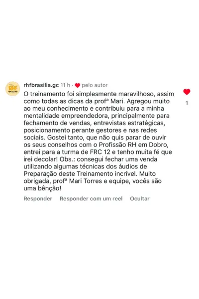 Depoimento de aluna do RH em Dobro
