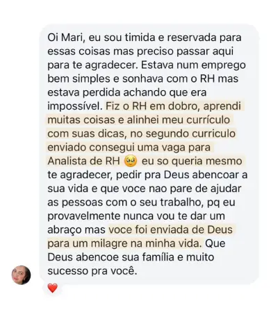 Depoimento de aluna do RH em Dobro