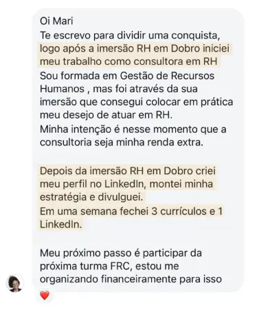 Depoimento de aluna do RH em Dobro