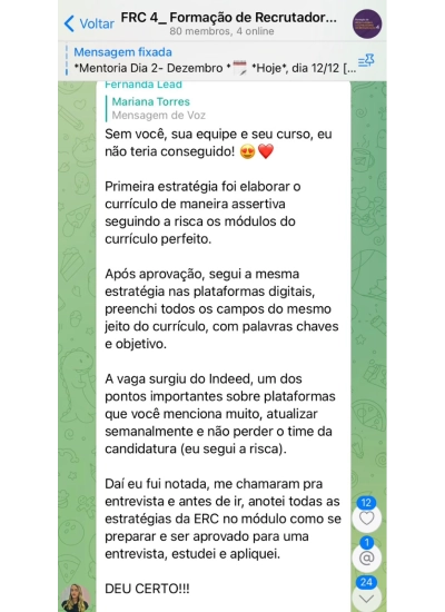 Depoimento de aluna